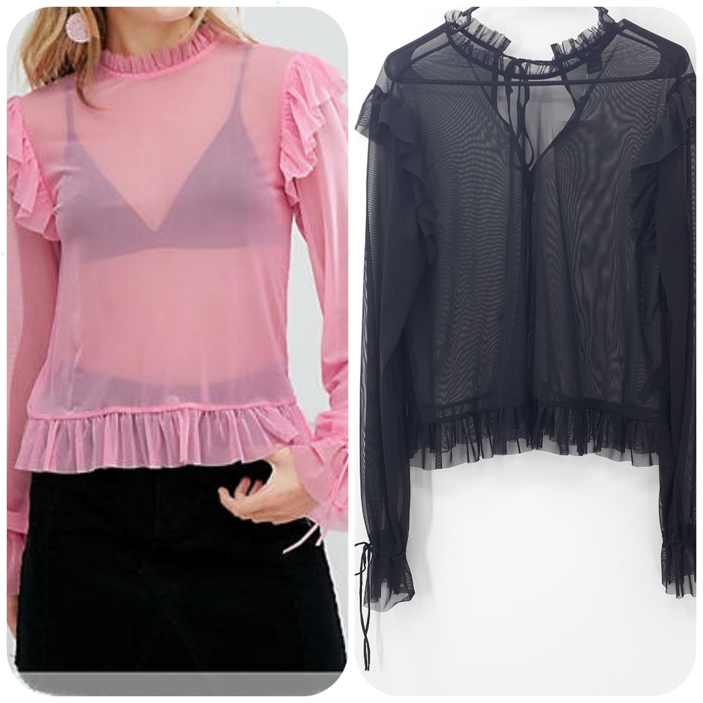 MONKI Black Ruffle Blouse - Picture 7 of 7